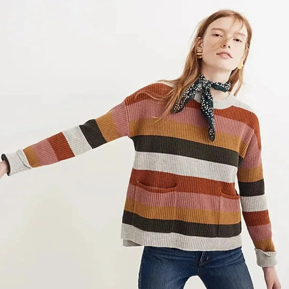 Madewell Sweaters - Madewell Arctic Ice Patch Pocket Pullover Sweater in Walton Stripe Women XXS